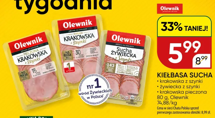 Kiełbasa sucha żywiecka z szynki Olewnik promocja w Chata Polska