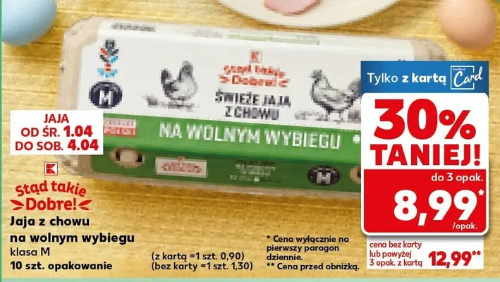 Jaja z chowu na wolnym wybiegu klasa M promocja w Kaufland