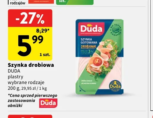 Szynka drobiowa Duda w plastrach promocja w Intermarche
