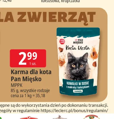 Karma dla kota Pan Mięsko promocja w Leclerc
