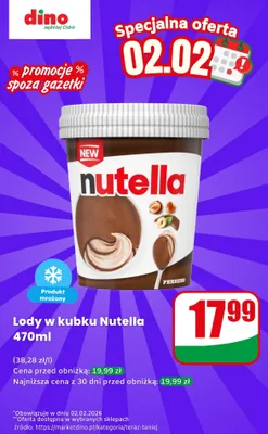 Lody w kubku Nutella promocja w Dino