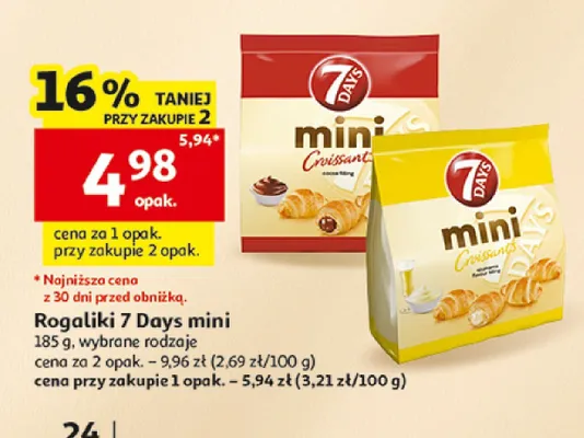 Rogaliki 7 Days mini Croissants z nadzieniem kakaowym promocja w Auchan
