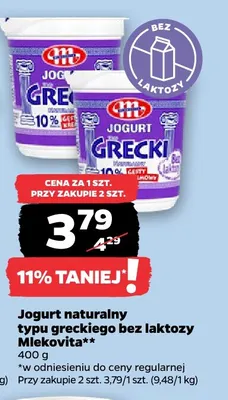 Jogurt naturalny typu greckiego bez laktozy Mlekovita promocja w Netto