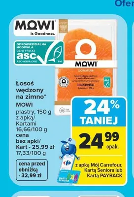 Łosoś wędzony na zimno MOWI plastry promocja w Carrefour Market