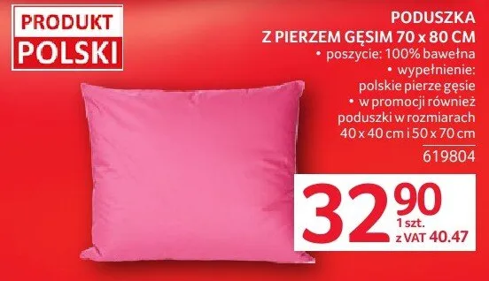 PODUSZKA Z PIRZEM GĘSIM 70 x 80 CM promocja w Selgros
