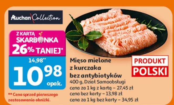 Mięso mielone z kurczaka bez antybiotyków promocja w Auchan