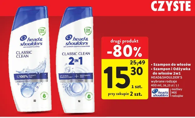 Szampon do włosów Classic Clean Head & Shoulders promocja w Intermarche