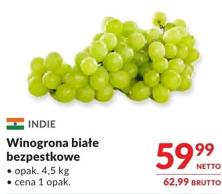 Winogrona białe bezpestkowe Indie promocja w Makro