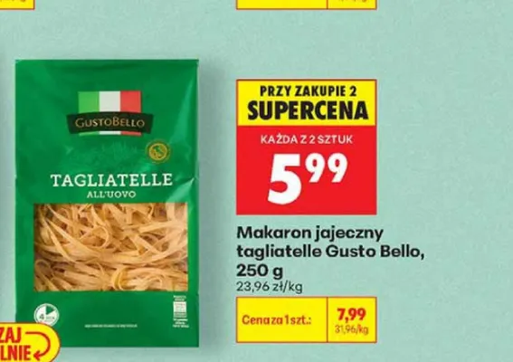 Makaron jajeczny tagliatelle Gusto Bello promocja w Biedronka