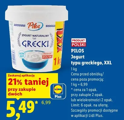 Jogurt naturalny typu greckiego XXL Pilos promocja w Lidl