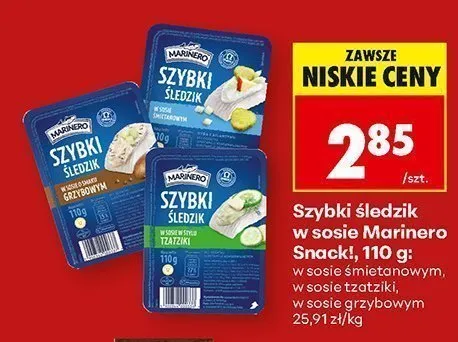 Szybki śledzik w sosie o smaku grzybowym Marinero Snack! promocja w Biedronka