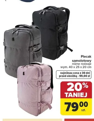 Plecak samolotowy wym. 40x25x20cm promocja w Carrefour