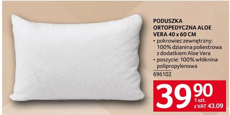 Poduszka ortopedyczna Aloe Vera 40 x 60 cm promocja w Selgros