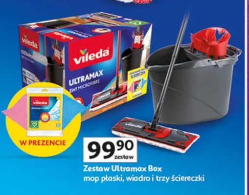 Zestaw Ultramax Box mop płaski, wiadro i trzy ściereczki promocja w Auchan