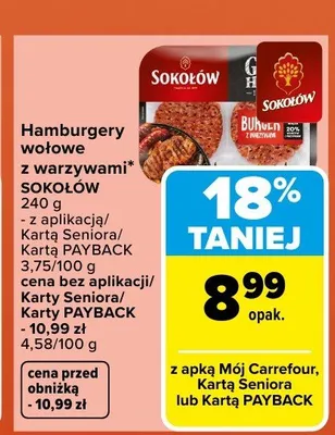 Hamburgery wołowe z warzywami Sokołów promocja w Carrefour