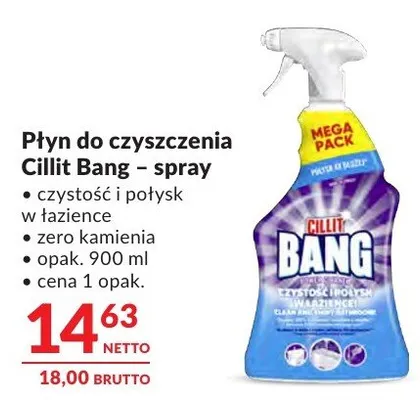 Płyn do czyszczenia Cillit Bang – spray czystość i połysk w łazience zero kamienia promocja w Makro