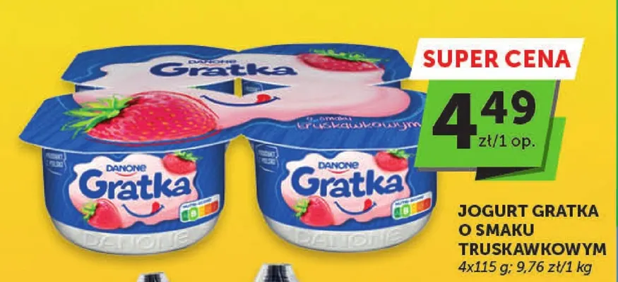 Jogurt Danone Gratka o smaku truskawkowym 4-pak promocja w Euro Sklep