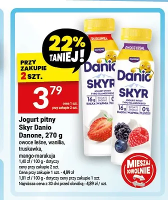 Jogurt pitny Skyr Danio o smaku owoców leśnych promocja w Twój Market