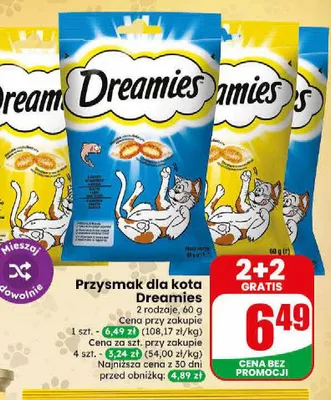 Przysmak dla kota Dreamies z łososiem promocja w Dino