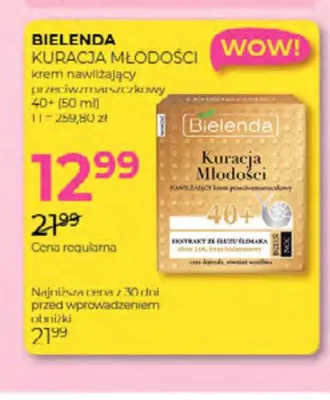 Krem do twarzy nawilżający przeciwzmarszczkowy 40+ Bielenda Kuracja Młodości promocja w Drogerie Jawa