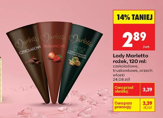 Lody rożek Marletto truskawkowe promocja w Biedronka