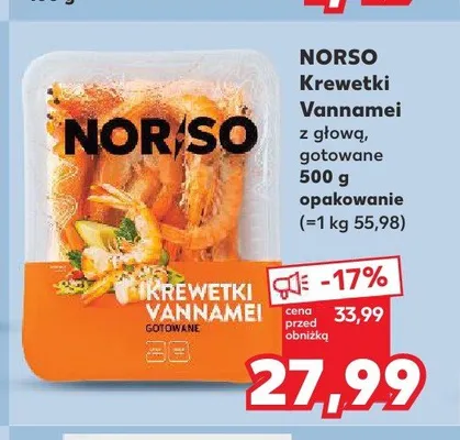 Krewetki Vannamei z głową gotowane Norso promocja w Kaufland