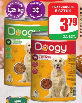 Mokra karma dla psa Doogy z wołowiną promocja w Dino