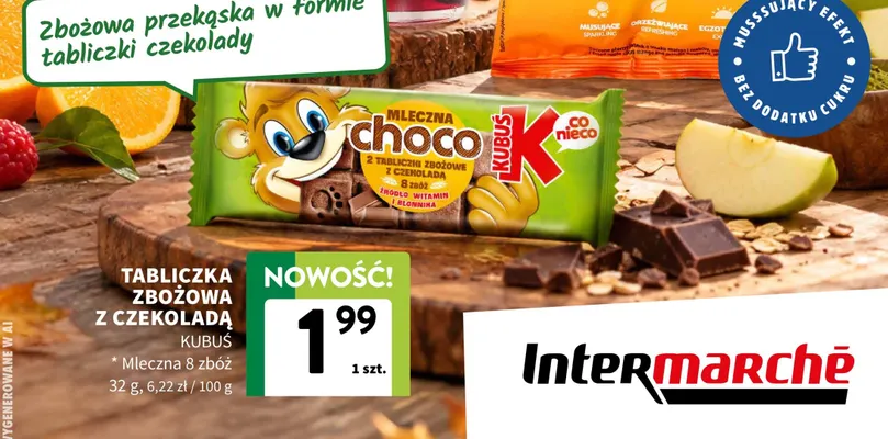 Tabliczka zbożowa z czekoladą mleczna 8 zbóż Kubuś promocja w Intermarche