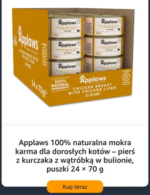 Applaws 100% naturalna mokra karma dla dorosłych kotów pierś z kurczaka z wątróbką w bulionie 24-pak promocja w Amazon