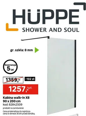 Kabina walk-in X8 90x200cm promocja w Leroy Merlin