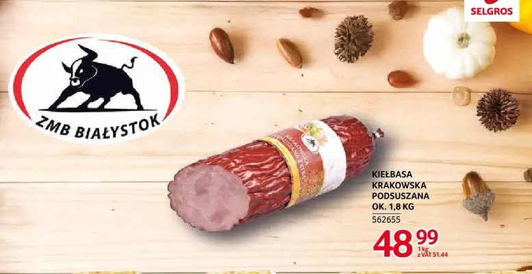 Kiełbasa krakowska podsuszana ZMB Białystok promocja w Selgros