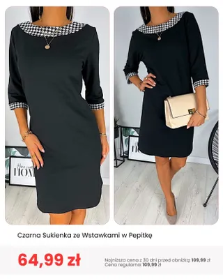 Sukienka czarna ze wstawkami w pepitkę ModnaKiecka.pl promocja w Modna Kiecka