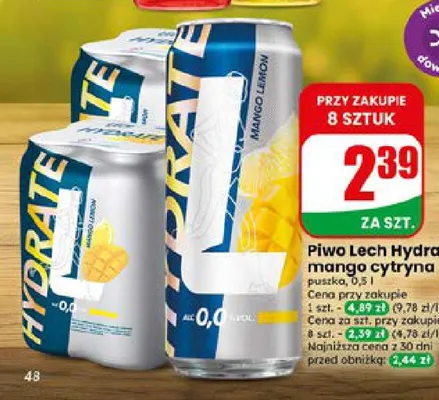 Piwo bezalkoholowe Lech Hydrate mango cytryna promocja w Dino
