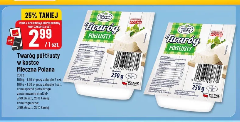 Twaróg półtłusty w kostce Mleczna Polana promocja w POLOmarket