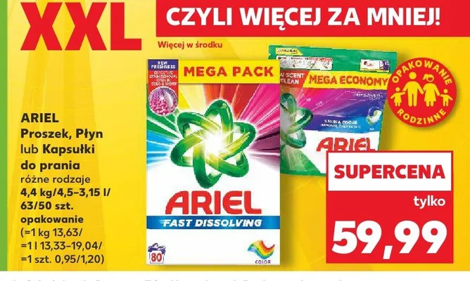 Kapsułki do prania Ariel 50-63 szt. promocja w Kaufland