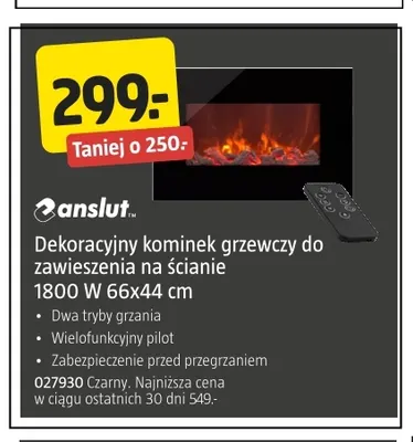 Dekoracyjny kominek grzewczy do zawieszenia na ścianie 66x44 cm Anslut promocja w Jula