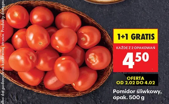 Pomidor śliwkowy, opak. 500 g promocja w Biedronka