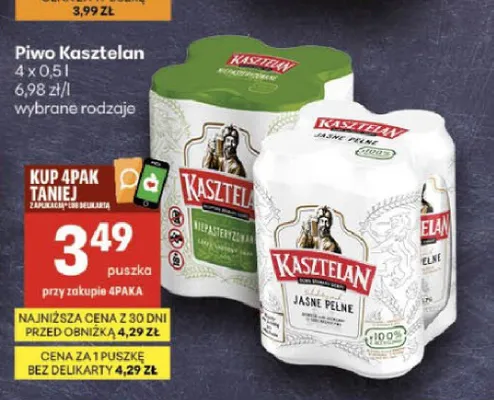 Piwo Kasztelan Jasne Pełne 4-pak promocja w Delikatesy Centrum