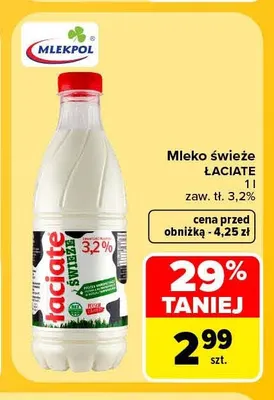 Mleko świeże Łaciate zaw. 3,2% promocja w Carrefour