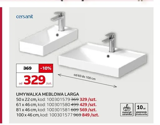 Umywalka meblowa Cersanit Larga 50x22 cm promocja w Komfort