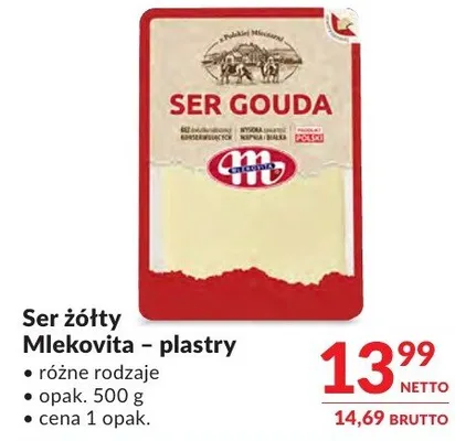 Ser żółty Mlekovita – plastry różne rodzaje promocja w Makro