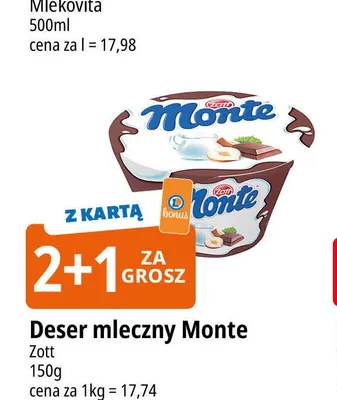 Deser mleczny Monte Zott promocja w Leclerc