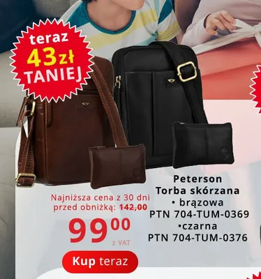 Torba skórzana Peterson czarna promocja w Poczta Polska