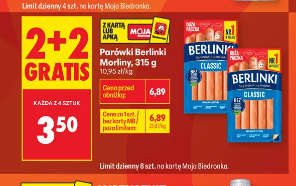 Parówki Berlinki Morliny promocja w Biedronka
