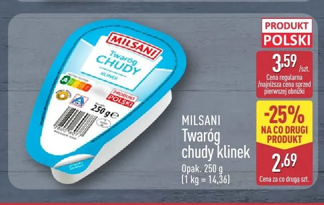 Twaróg chudy klinek Milsani promocja w Aldi