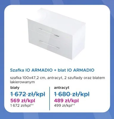 Szafka IO ARMADIO + blat IO ARMADIO biała promocja w Blu Salony Łazienek