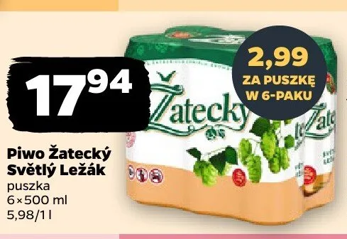 Piwo Žatecký Světlý Ležák 6-pak 500ml promocja w Netto