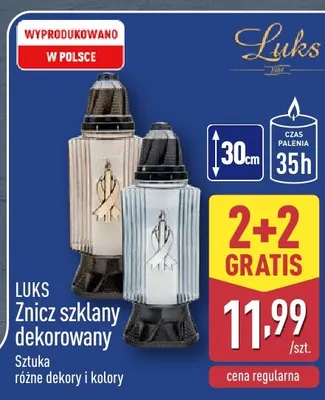 Znicz szklany dekorowany Luks promocja w Aldi