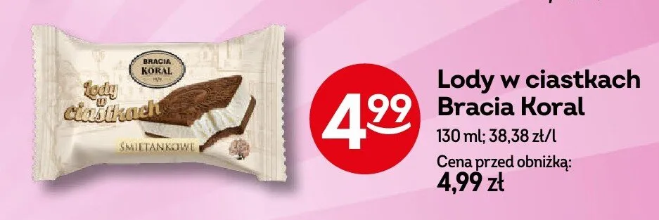 Lody w ciastkach śmietankowe promocja w Żabka