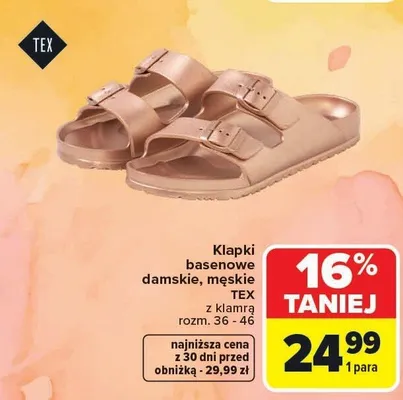 Klapki basenowe damskie TEX z klamrą promocja w Carrefour